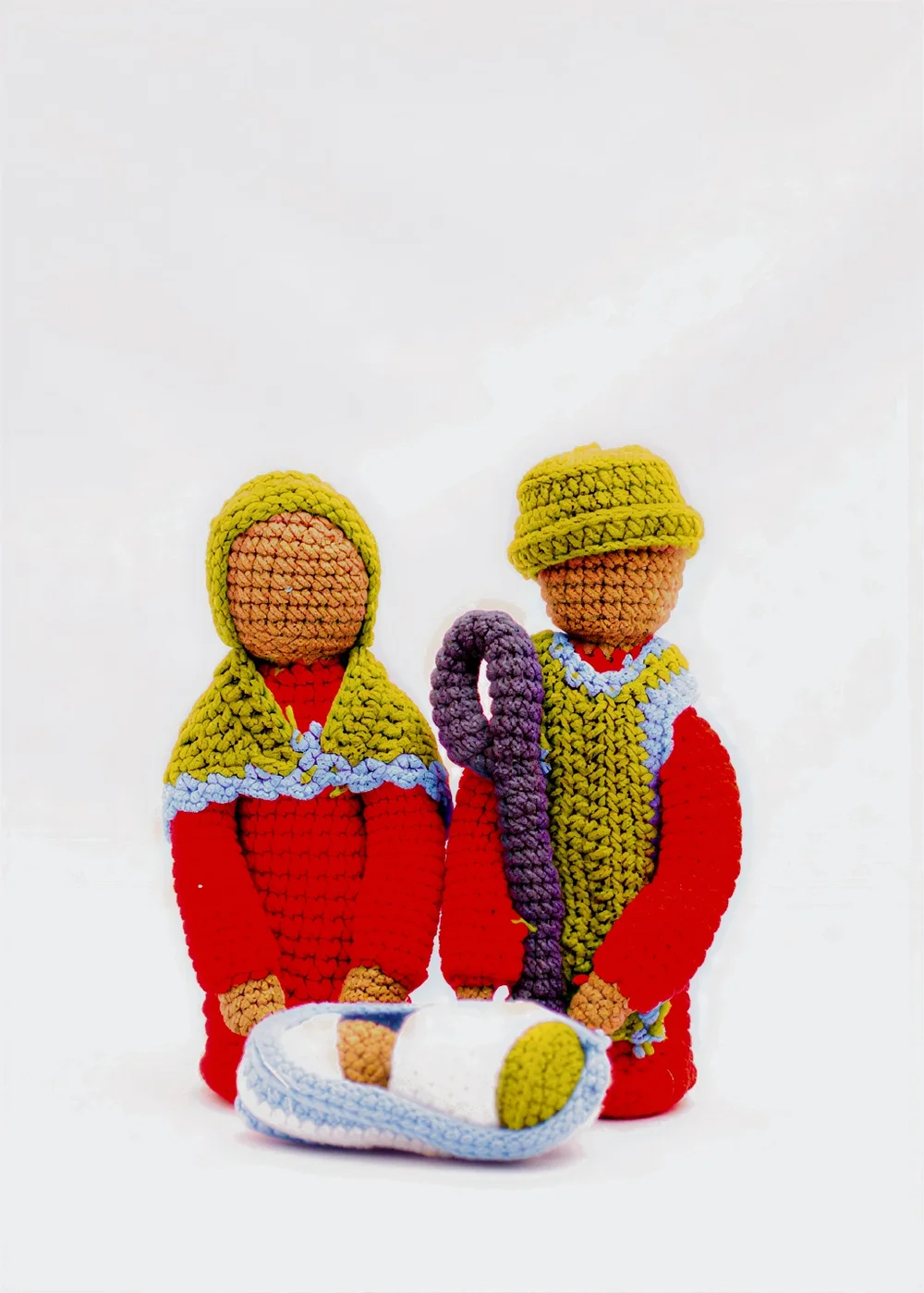Hand-Crocheted Holy Family Nativity (Emerald & Crimson)